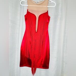 Beautiful Red Dress with Front & Back Fringes